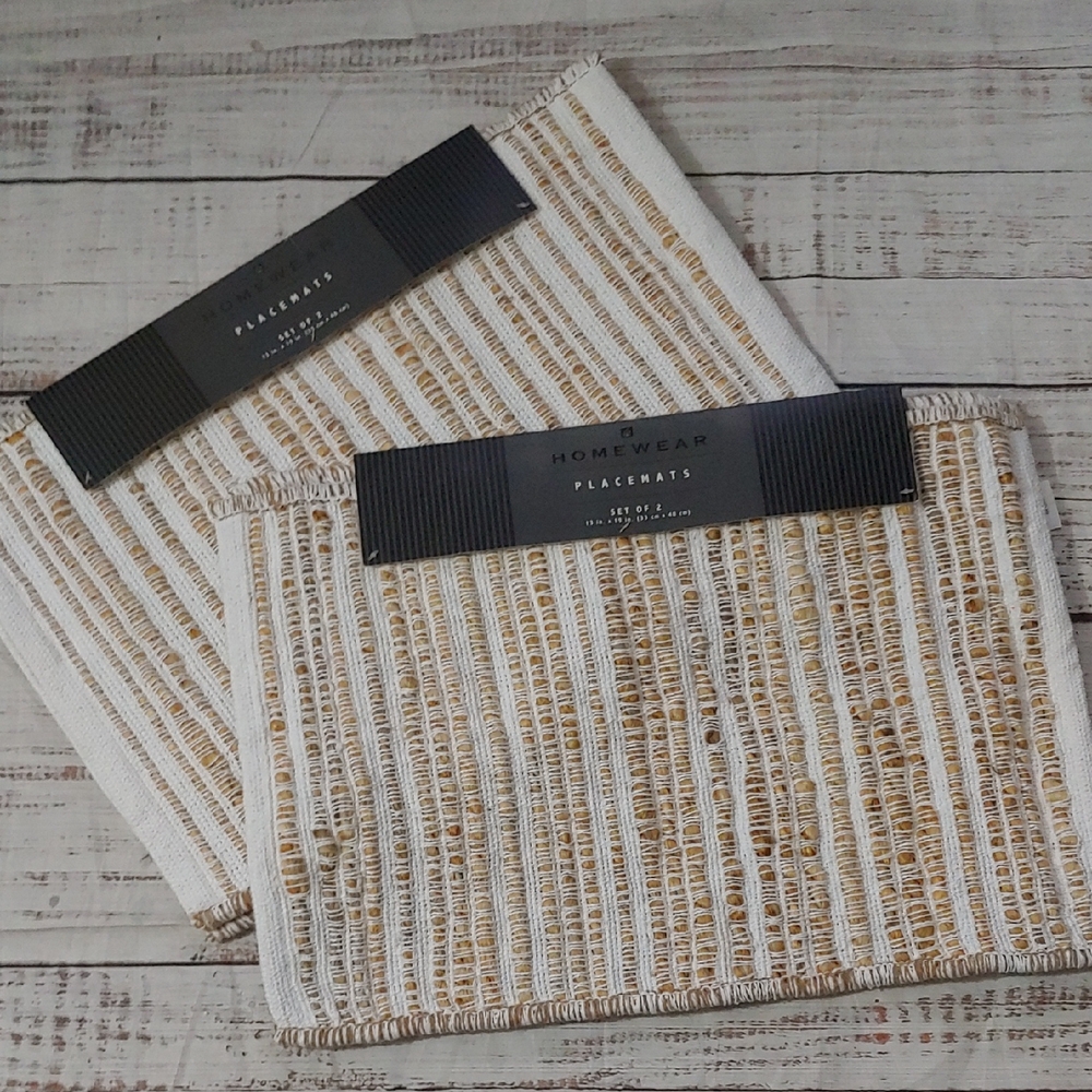 Homewear Boho Beige and White Jute And Cotton Placemats - 4 Total